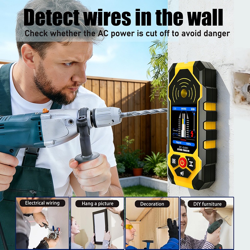 Stud Finder Center Finder Edge - ZC-D201 Pendeteksi Tiang Dinding 4-in-1, Detektor