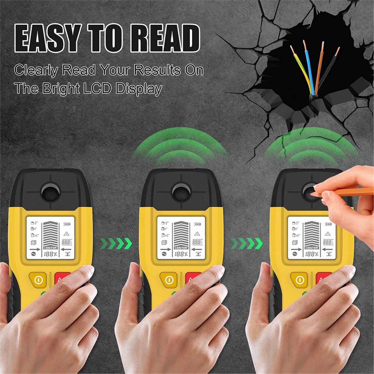 Stud Detector With Metal Ac Wire - Sensor Pencari Tiang Dinding, Pemindai Dinding