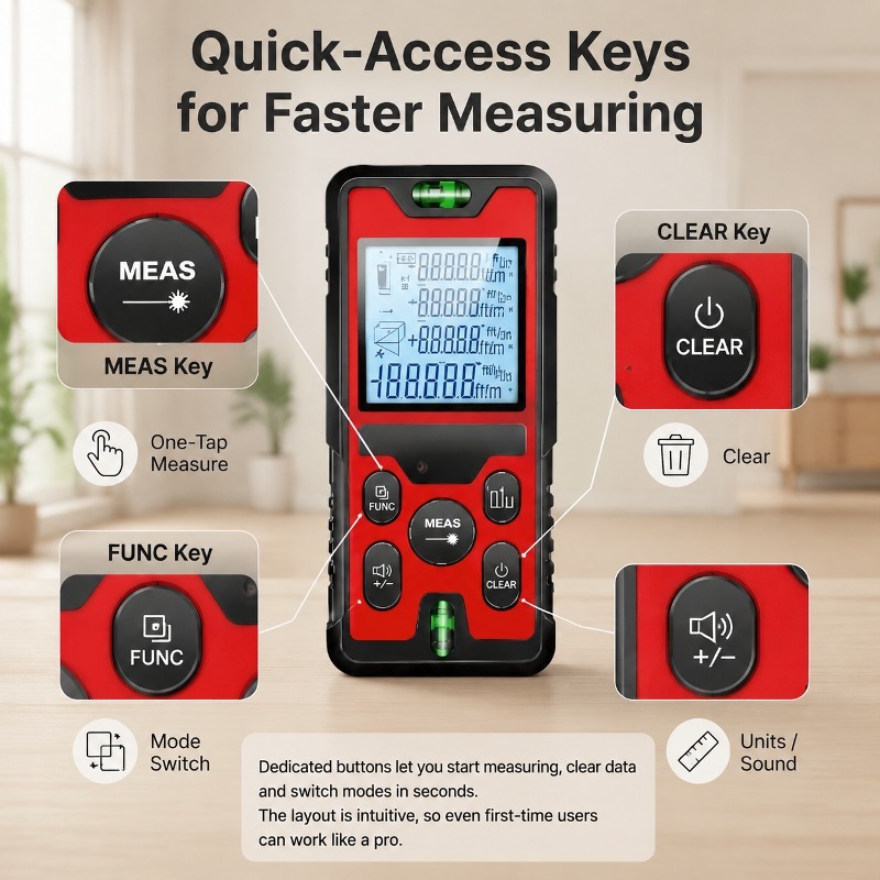 Stud Finder With Laser Level - Pengukur Jarak Laser 120M, Dapat Diisi