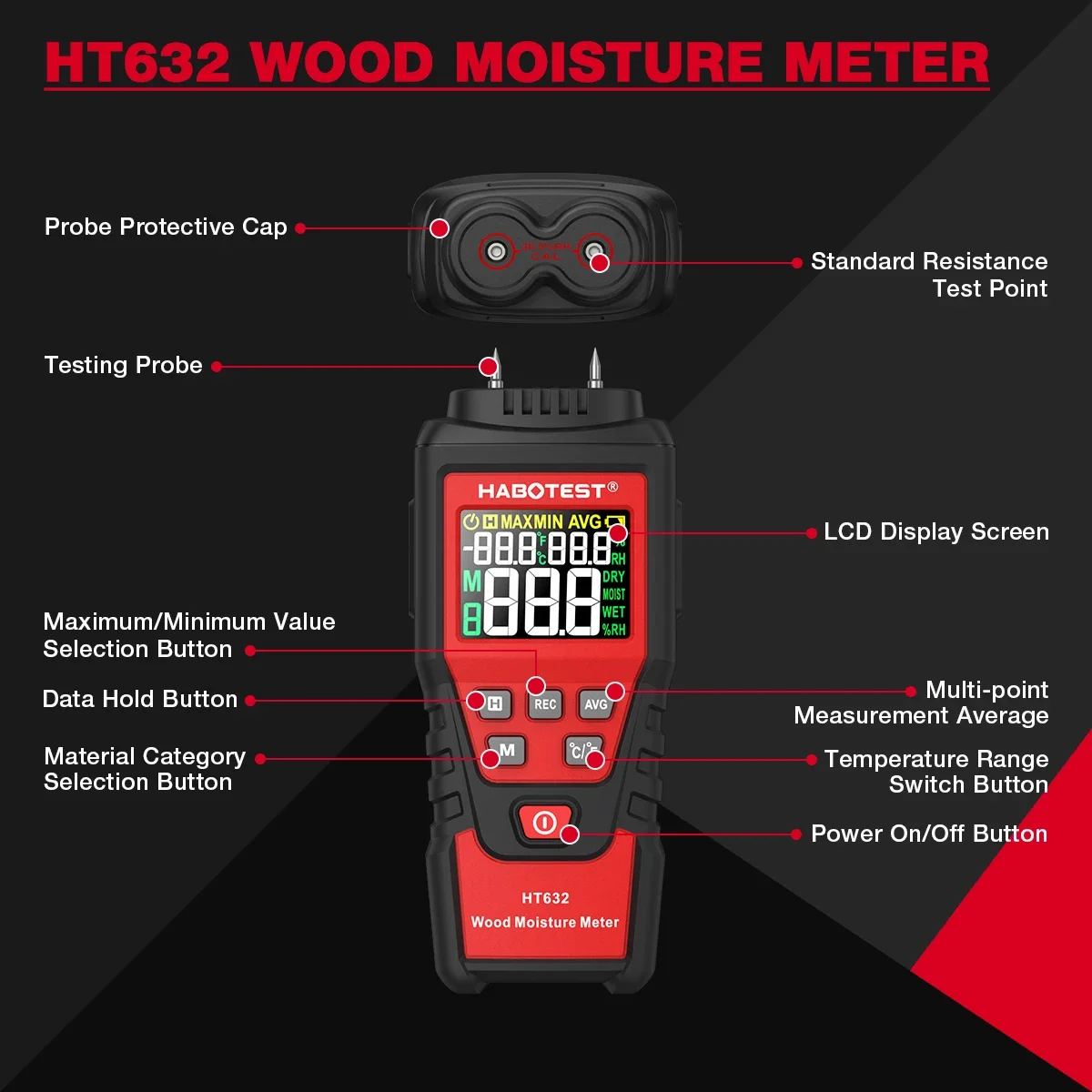 HABOTEST HT632 Pengukur Kelemb - Moisture Meter Wall Wood ulasan dan harga