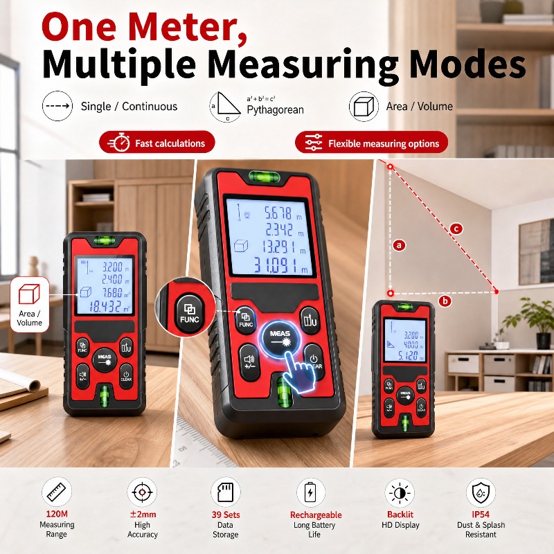 Pengukur Jarak Laser 120M, Dap - Stud Finder With Laser Level ulasan dan harga