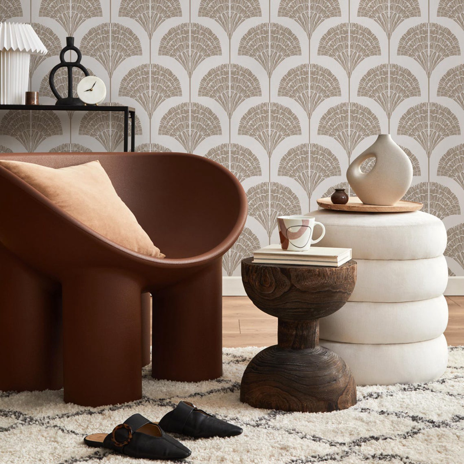 Wallpaper Beige Boho Arches Wa - Moisture Meter Wall Wood ulasan dan harga